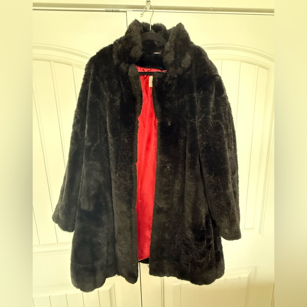 Vintage Penmans Luxury Faux Fur Coat with Red Satin Lining